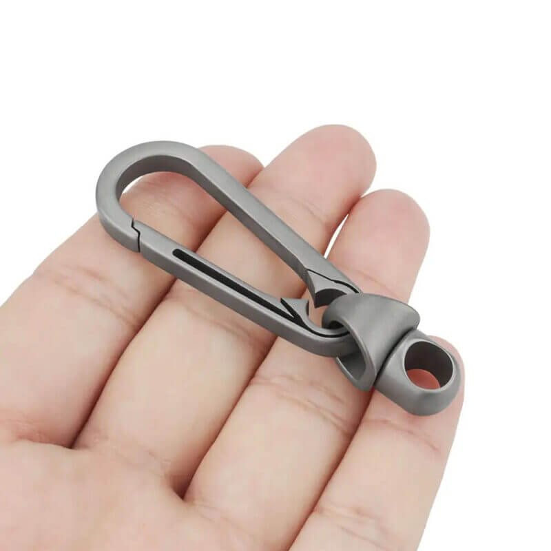 Titanium Swivel Connector Carabiner in a Hand