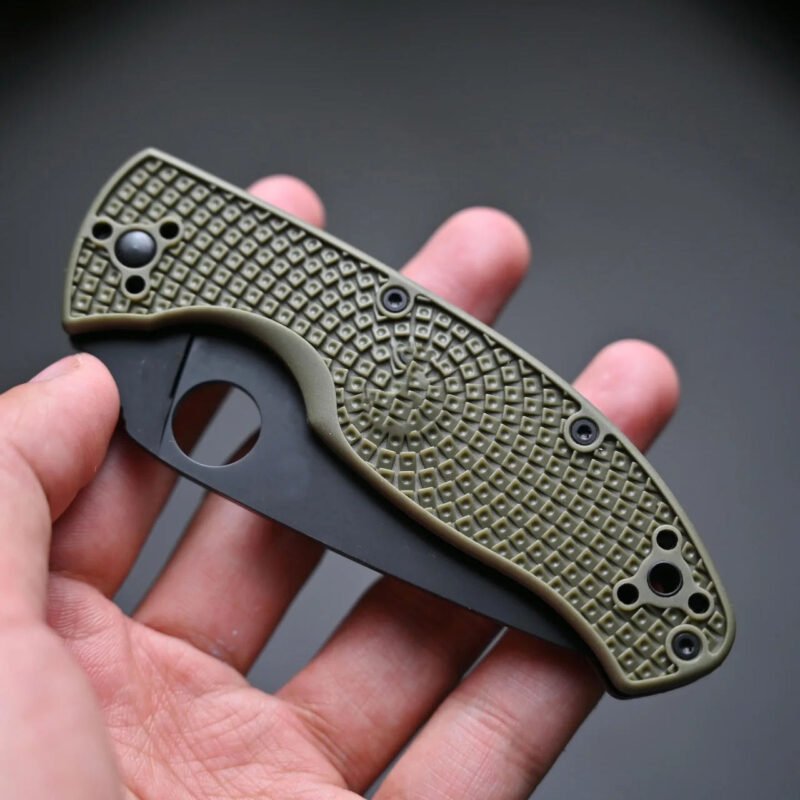 Stainless Steel Blade Lightweight Folding Military Knife—black blade + Military Green Handle