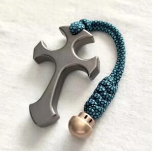 Titanium Alloy Self Defense Jewelry Thicken Cross Pendant with Blue Paracord and Cooper End