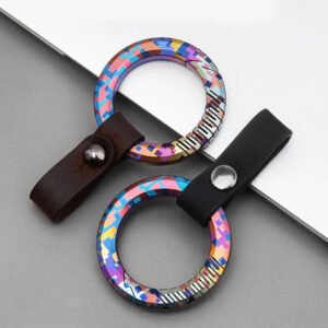 Colored Titanium Alloy Key Clip with Leather Strap