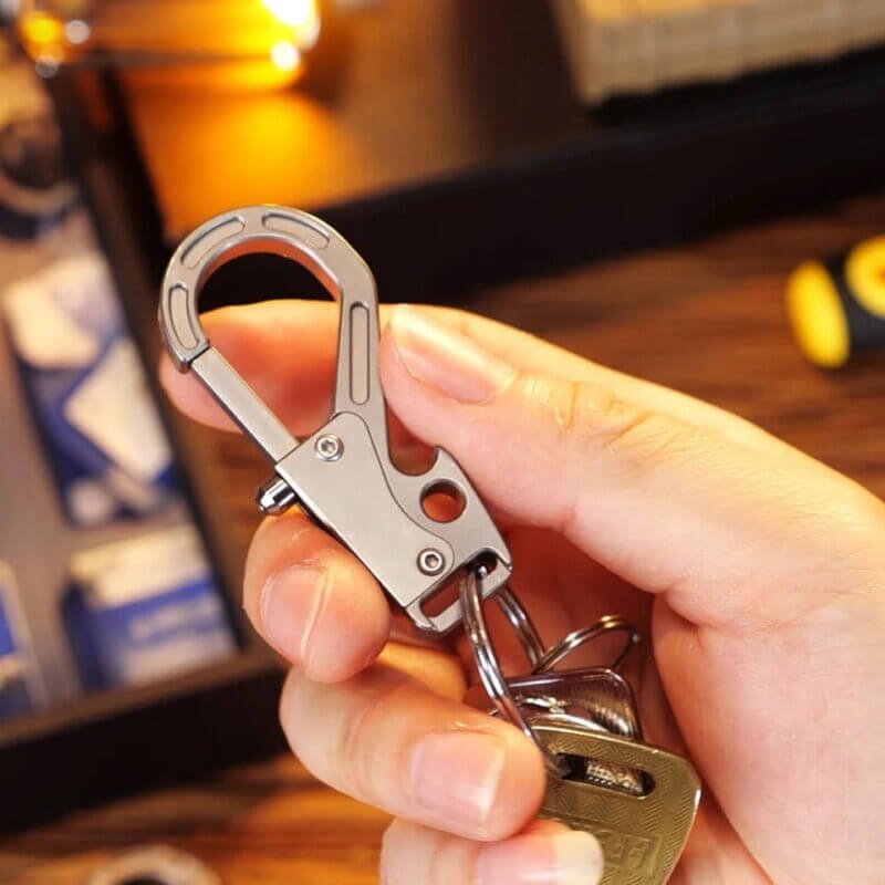 Trendy Titanium Bottle Opener Keychain with keys attached