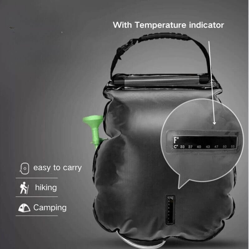 Large Capacity Solar Shower Bag for Camping with a Temperature Indicator