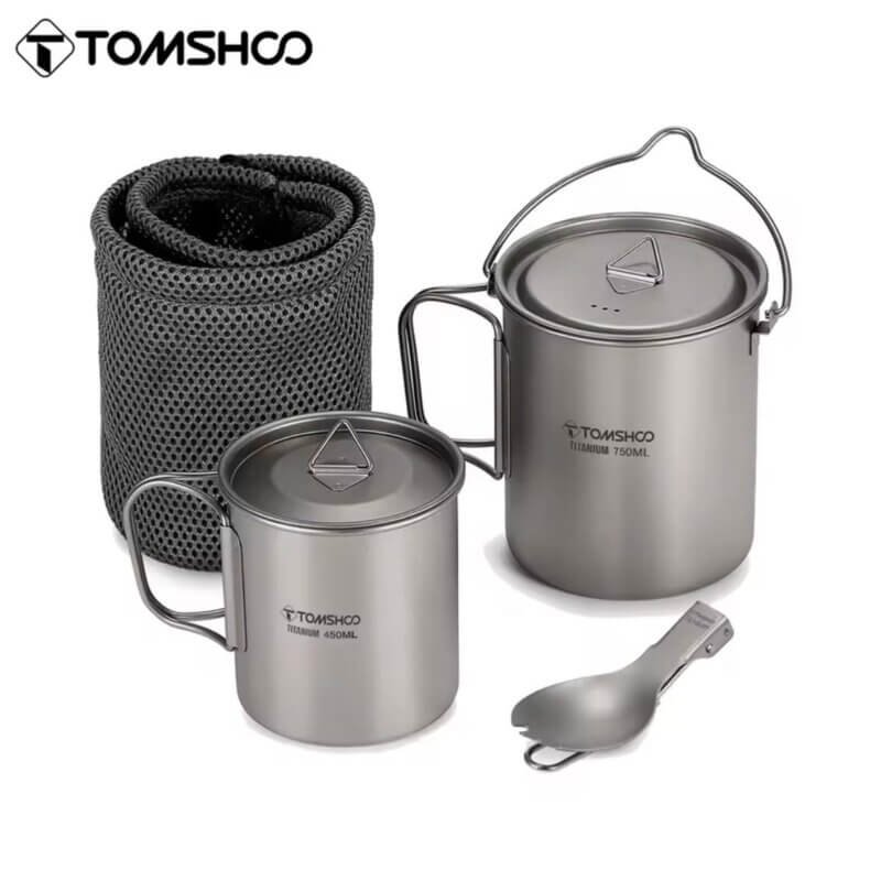 3-Piece Set Ultralight Outdoor Camping Titanium Cookware