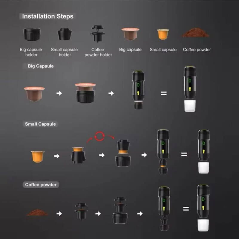 Installation Steps of the wireless rechargeable camping coffee maker