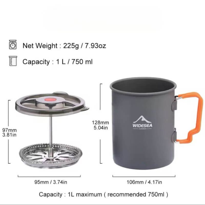 Size of Widesea French Press Coffee Pot for Camping