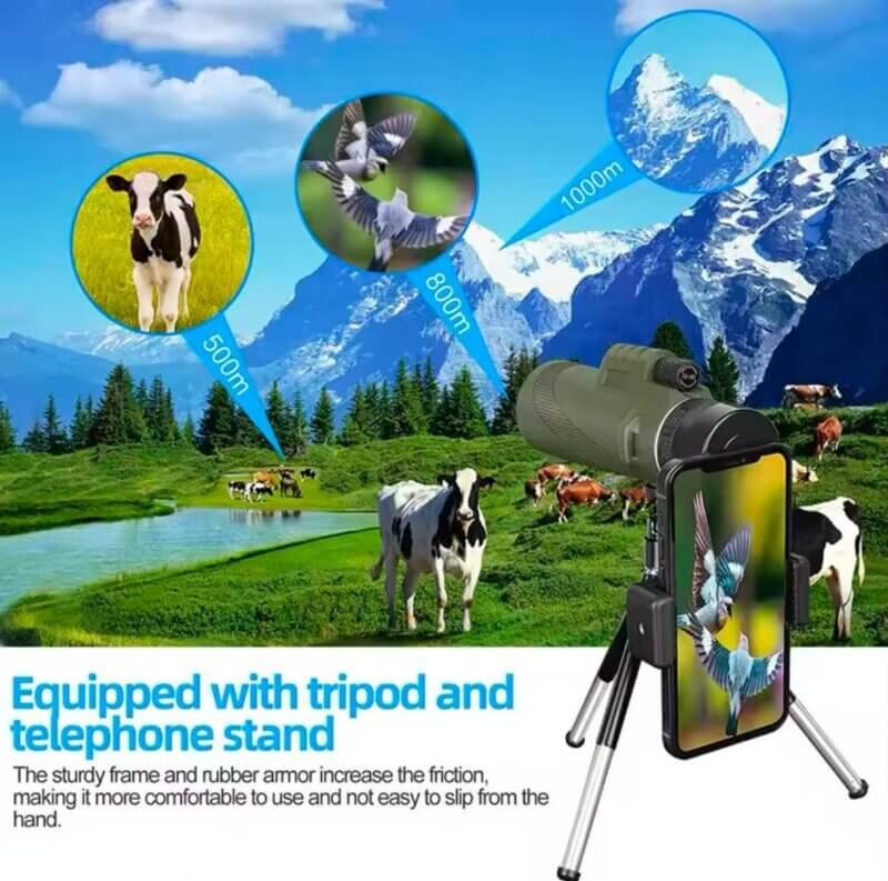 Portable 80x100 High Powered HD Monocular Telescope With Tripod and Phone Stand