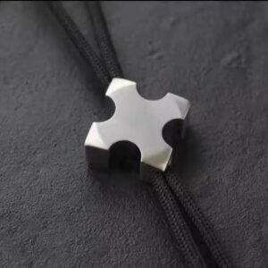 Classic Titanium Alloy Crusader Cross Pendant with a paracord